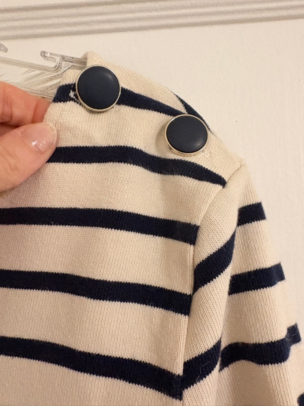 Sezane Cream and Navy Striped Long Sleeve Tee Shirt Top Medium Large - Picture 5 of 7